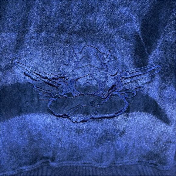 Boys Lie Peace of Reign Navy Blue Velour Cropped Hoodie - Size Medium/Large - Picture 5 of 7